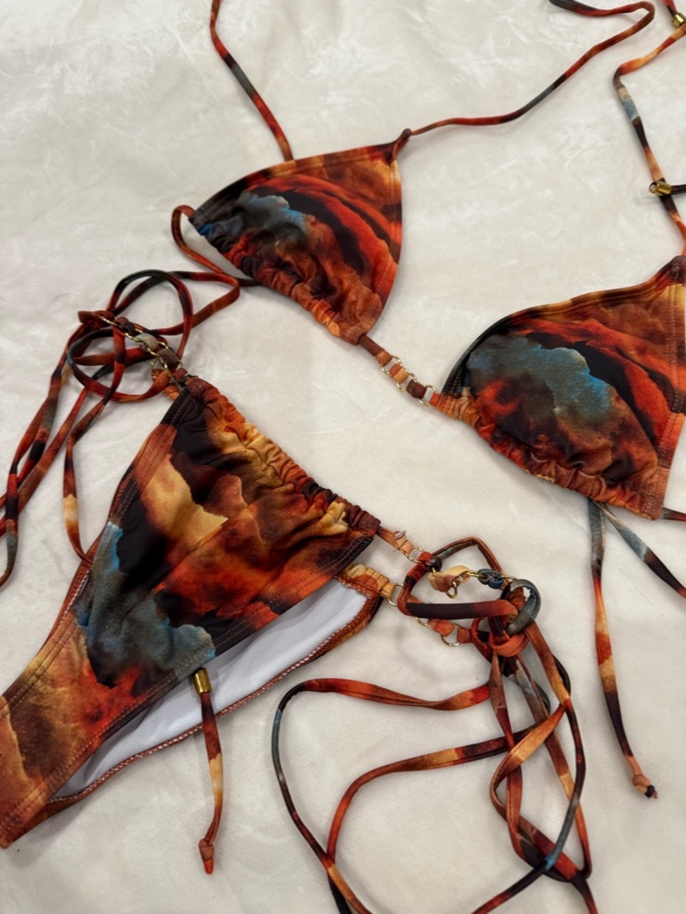 Tie-Dye Triangle String Bikini Set - Rust Multi - Picture 3 of 3